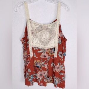 Maurices Rust Floral Lace Bib Tank Top Plus Size 3X Rayon NWT